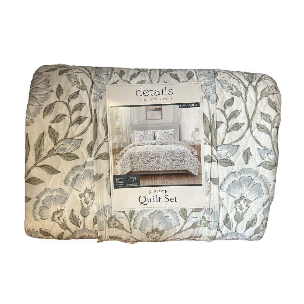 Details by Becki Owens 3 Pc Quilt Set Floral Full / Queen New 2 Shams Quilt